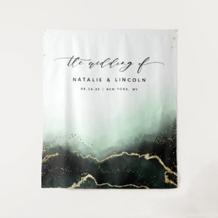 Ethereal Mist Ombre Emerald Photo Booth Backdrop Tapestry