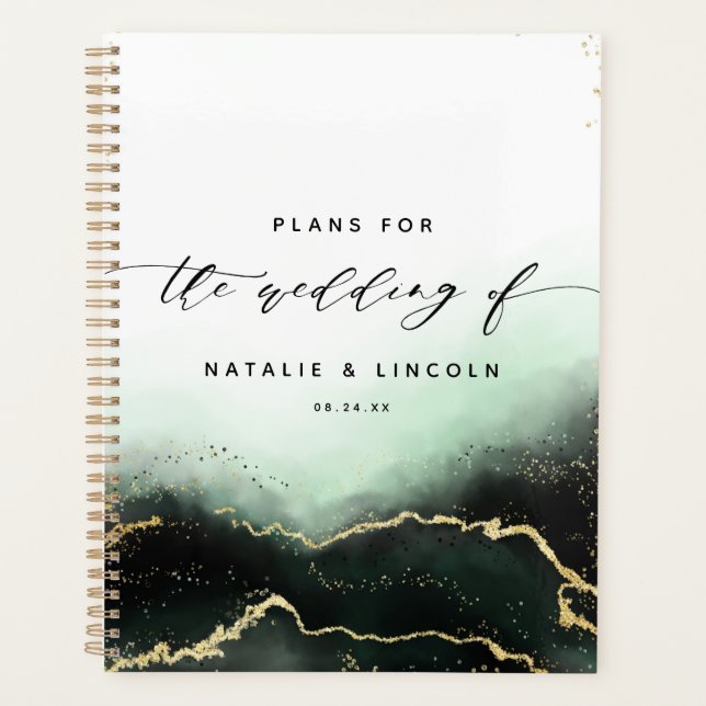 Ethereal Mist Ombre Emerald Watercolor Wedding Planner (Front)