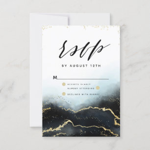 Ethereal Mist Ombre Navy Blue Gilded Moody RSVP Card