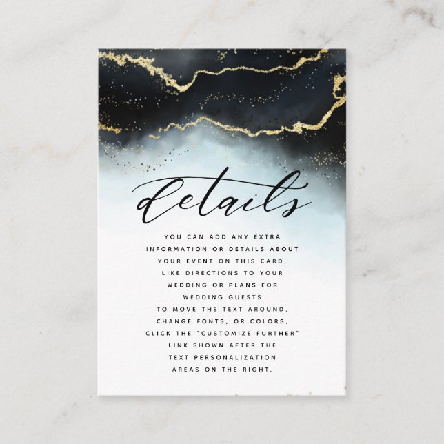 Ethereal Mist Ombre Navy Blue Mood Wedding Details Enclosure Card (Front)
