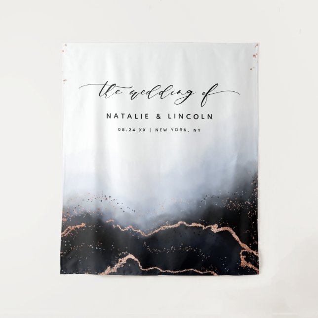 Ethereal Mist Ombre Navy Blue Photo Booth Backdrop Tapestry (Front)