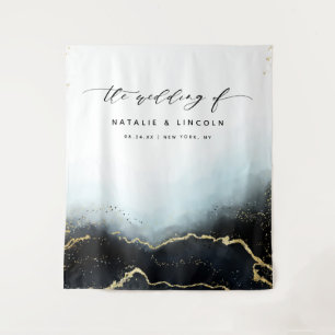 Ethereal Mist Ombre Navy Blue Photo Booth Backdrop Tapestry