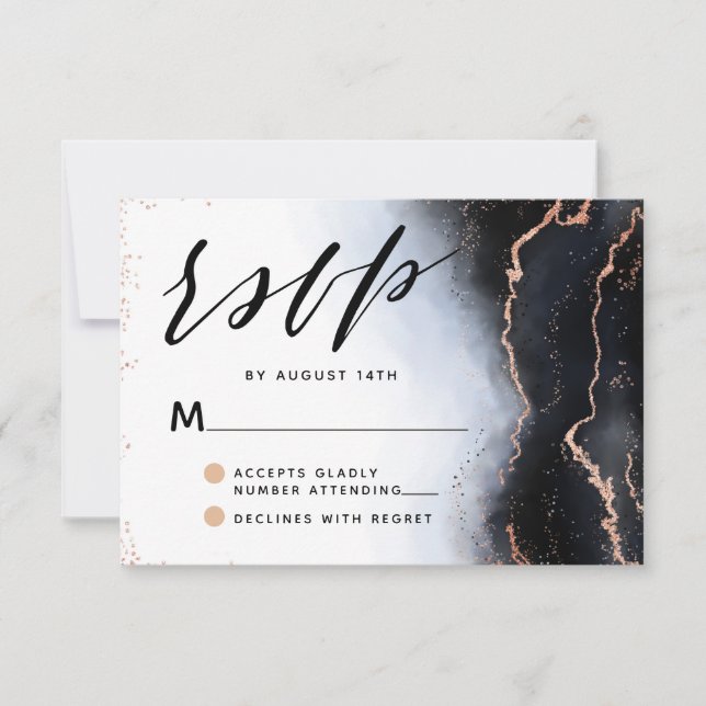 Ethereal Mist Ombre Navy Blue Watercolor Wedding RSVP Card (Front)