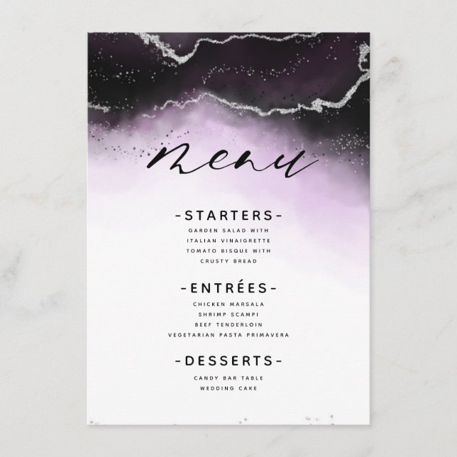 Ethereal Mist Ombre Ultra Violet Gilded Dinner Menu (Front)
