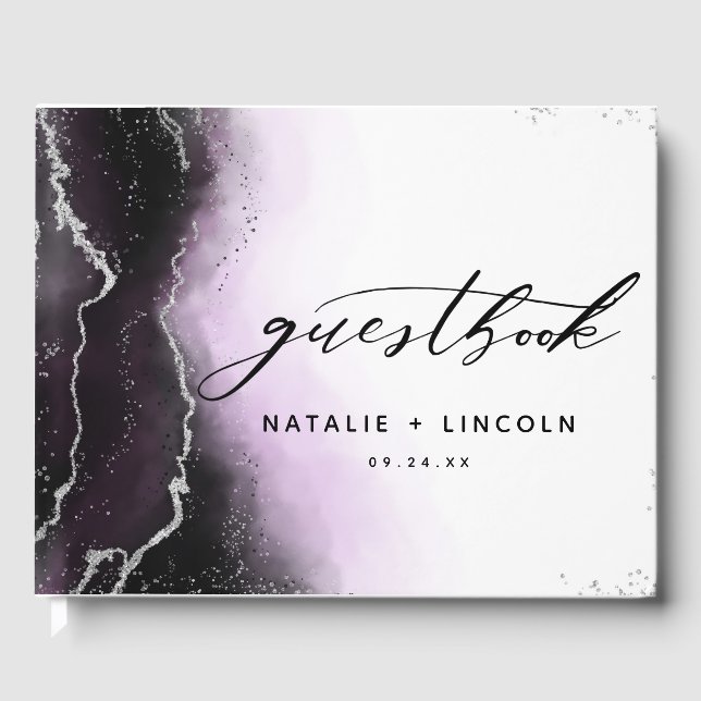 Ethereal Mist Ombre Ultra Violet Gilded Wedding Guest Book (Front)