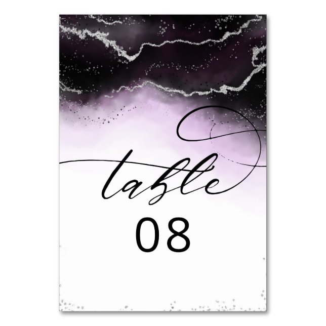 Ethereal Mist Ombre Ultra Violet Gilded Wedding Table Number (Front)