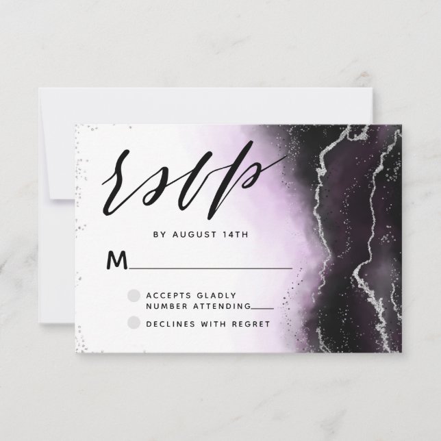 Ethereal Mist Ombre Ultra Violet Moody Wedding RSVP Card (Front)
