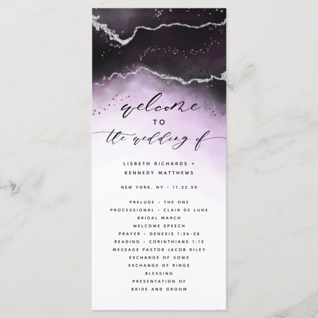 Ethereal Mist Ombre Ultra Violet Wedding Ceremony Program (Front)