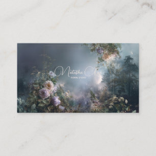 Ethereal Misty Forest Rose Floral Gold Frame Business Card
