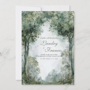 Ethereal Misty Forest Vintage Painting Wedding Invitation