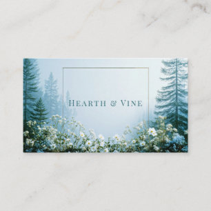 Ethereal Misty Forest White Wildflower Gold Frame Business Card