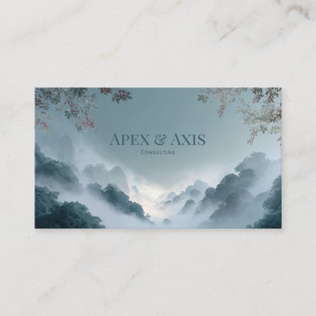 Ethereal Misty Mountain Forest Serene Landscape Business Card (Front)