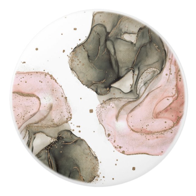 Ethereal Moody Pink Black Gold Inky Fantasy Glam Ceramic Knob (Front)