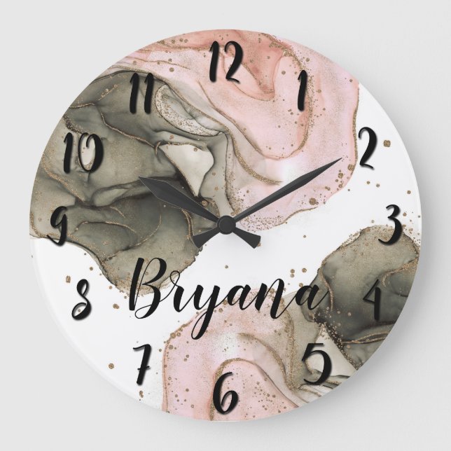 Ethereal Moody Pink Black Gold Inky Fantasy Glam Large Clock (Front)