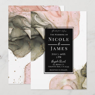 Ethereal Moody Pink Black Gold Inky Wedding Invitation
