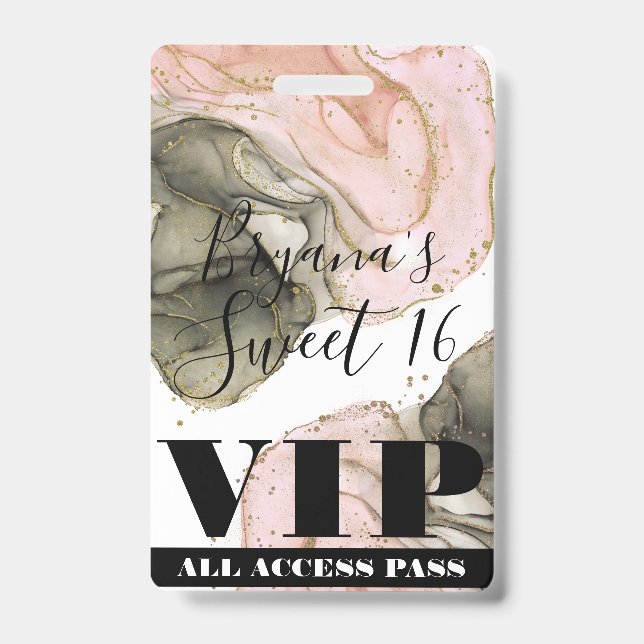 Ethereal Moody Pink Black Gold VIP Party Pass Badge (Front)