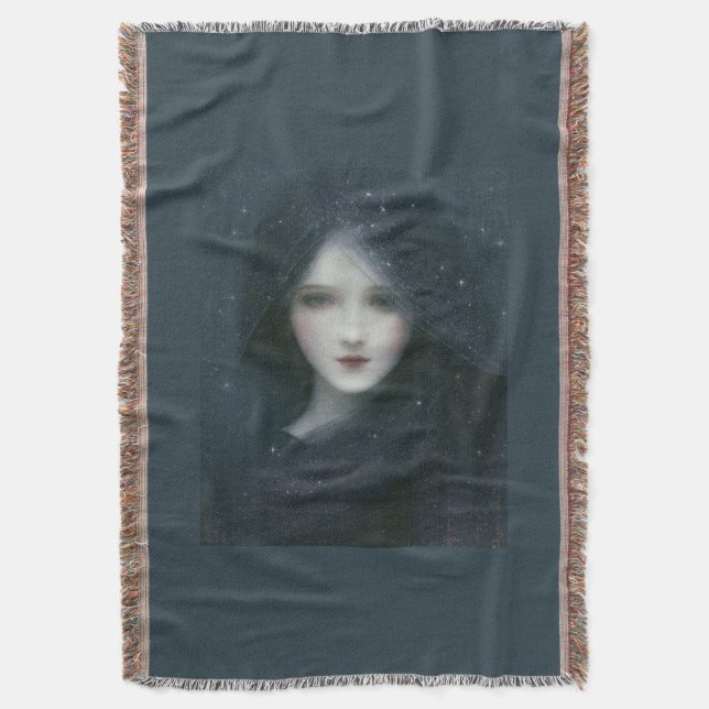 Ethereal Muse, Celestial Goddess Throw Blanket (Front Vertical)