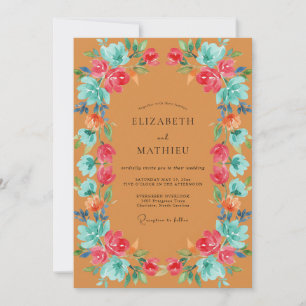Ethereal Mustard Turquoise Painted Wedding Invitation