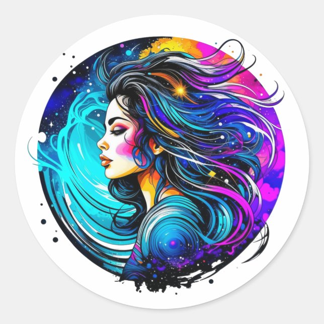 Ethereal Mystical Beautiful Woman Colourful Ai Art Classic Round Sticker (Front)