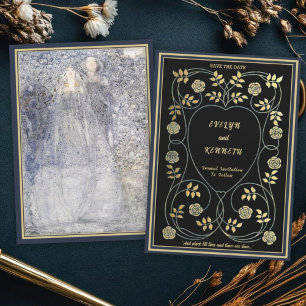 Ethereal Navy & Gold Vintage Art Nouveau Wedding Save The Date