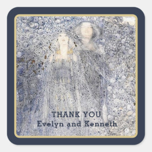 Ethereal Navy Vintage Art Nouveau Wedding  Square Sticker