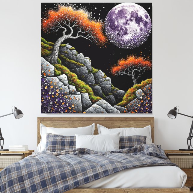 Ethereal Night Scene with Moon, Trees Canvas Print (Insitu(Bedroom))