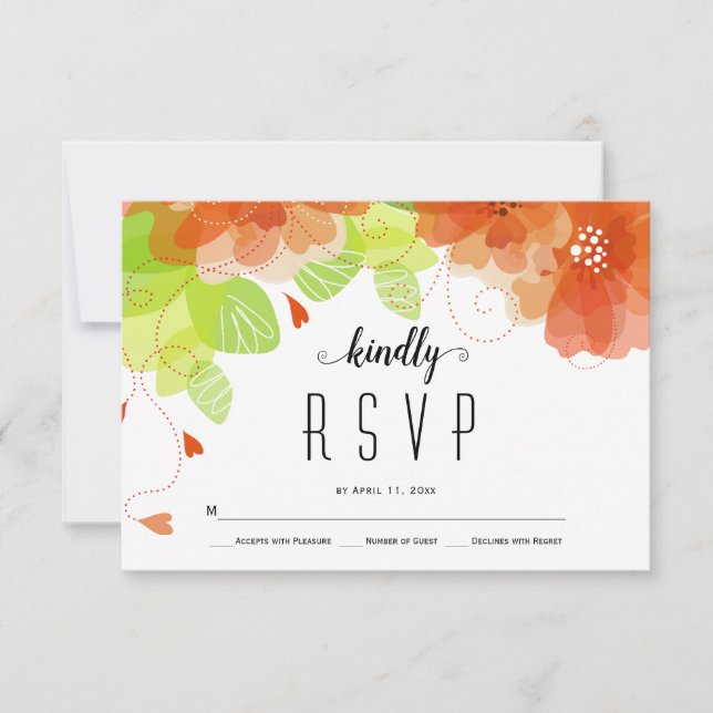Ethereal orange flowers floral fall wedding RSVP Card (Front)