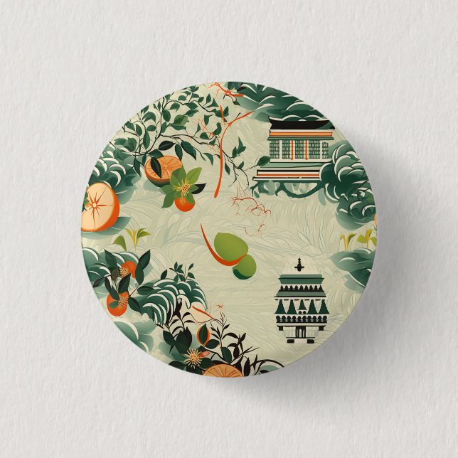 Ethereal orange pattern with Zen temples 1 Inch Round Button (Front)