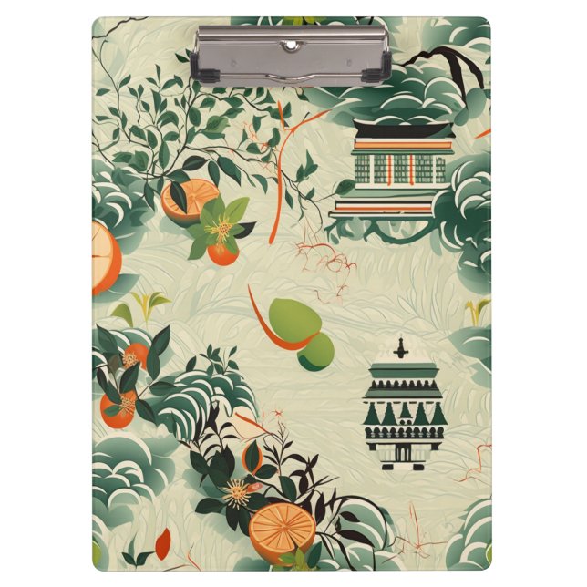 Ethereal orange pattern with Zen temples Clipboard (Front)