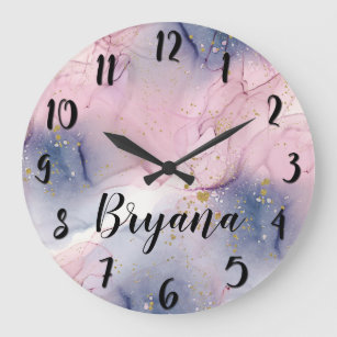 Ethereal Periwinkle Pink & Gold Inky Fantasy Glam Large Clock