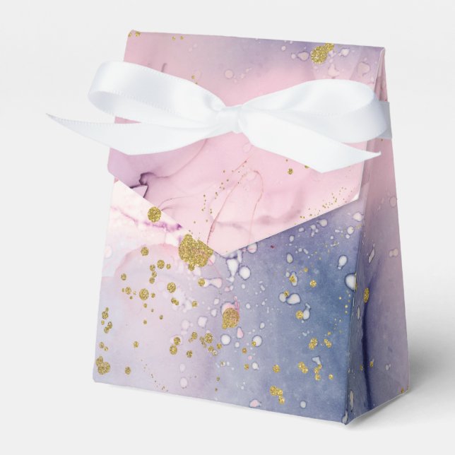 Ethereal Periwinkle Pink Gold Inky Fantasy Wedding Favor Box (Front Side)