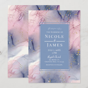 Ethereal Periwinkle Pink Gold Inky Fantasy Wedding Invitation