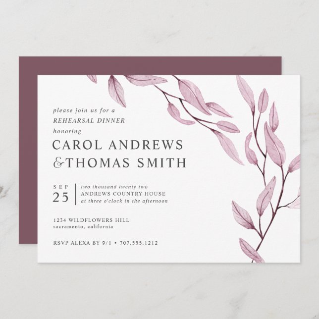 Ethereal Pink  Chic Botanical Rehearsal Dinner Invitation (Front/Back)
