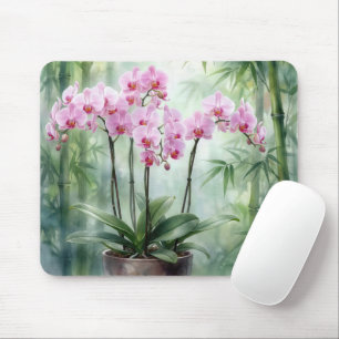 Ethereal Pink Orchids and Bamboo Mouse Pad