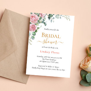 Ethereal Pink Rose Floral Gold Bridal Shower Invitation