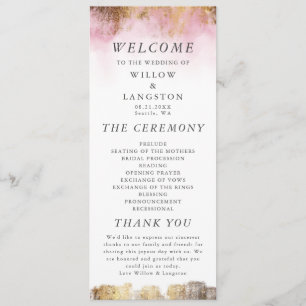 Ethereal Pink Watercolor and Gold Wedding Ceremony Program