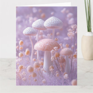 Ethereal Plush Mushroom Garden,Soft Pastel Fantasy Card