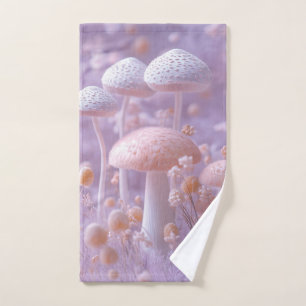 Ethereal Plush Mushroom Garden,Soft Pastel Fantasy Hand Towel