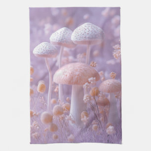 Ethereal Plush Mushroom Garden,Soft Pastel Fantasy Kitchen Towel
