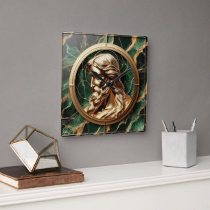 Ethereal Presence Face of Jesus Carved in Marble Square Wall Clock