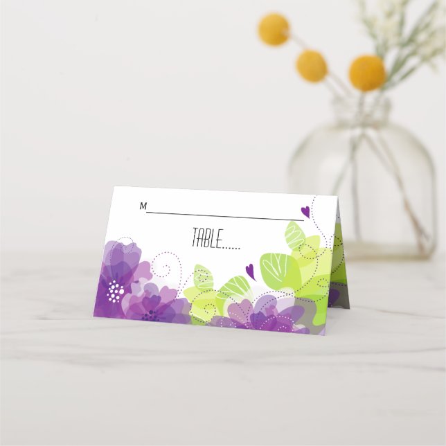 Ethereal purple flowers floral wedding escort card (Front)
