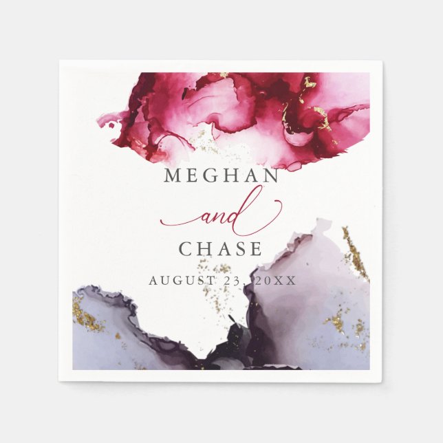 Ethereal Ruby Red and Purple Abstract Napkins (Front)
