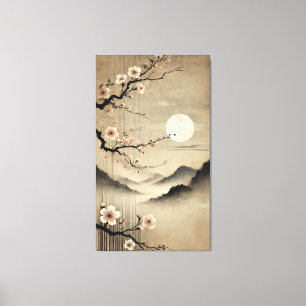 Ethereal Sakura Moon - Wabi-Sabi Japanese Art  Canvas Print