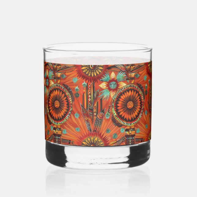 Ethereal Sapphire "Aztec Dream" 12oz Printed Rocks Whiskey Glass (Front)