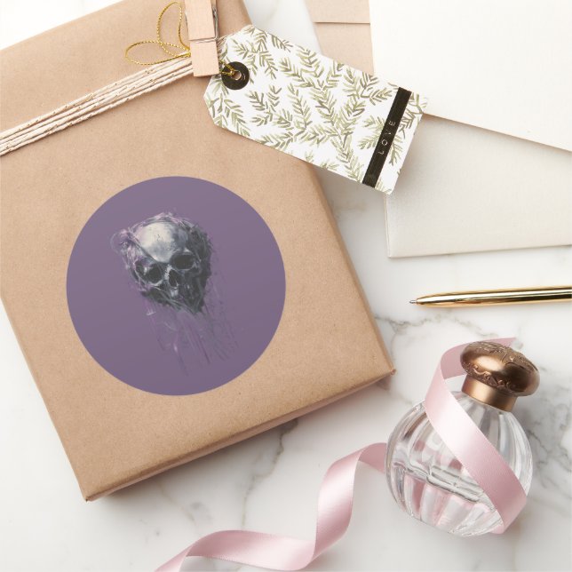 Ethereal Skull Abstract Grunge Dark Art Classic Round Sticker (Gifting)