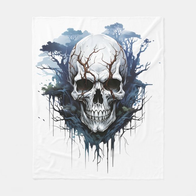🌑 Ethereal Skull Illusion Fleece Blanket 💀 (Front)
