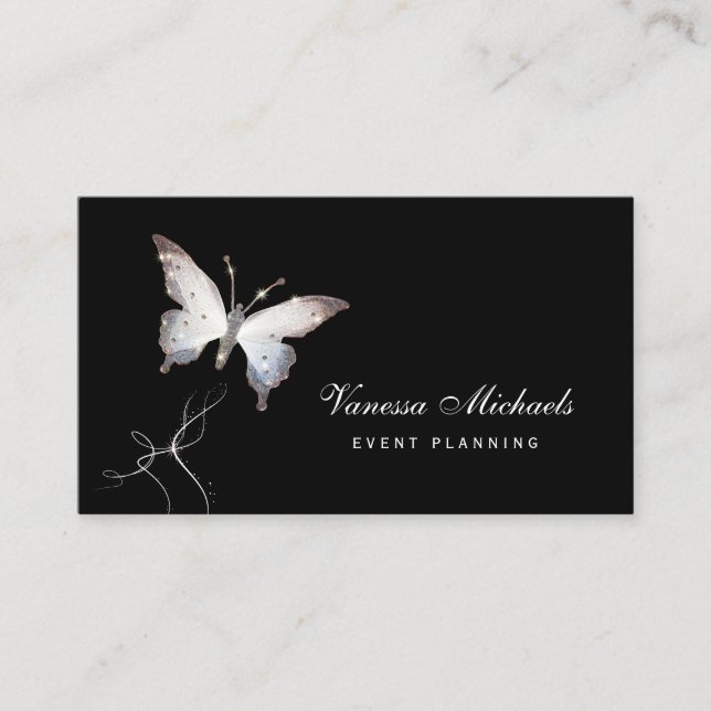 Ethereal Sparkle Butterfly Elegant Event Planner Business Card (Front)