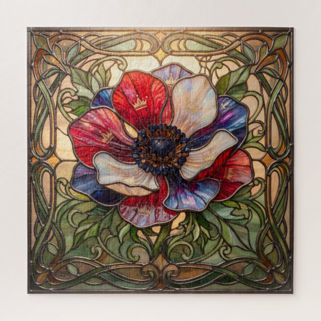 Ethereal Stained Glass Anemone Flower Puzzle (Vertical)