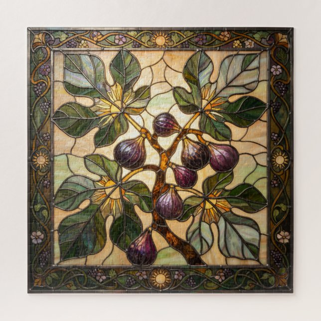 Ethereal Stained Glass Fig Branch Puzzle (Vertical)