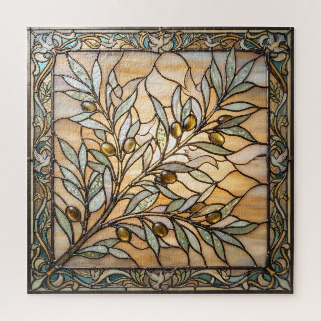 Ethereal Stained Glass Olive Branch Puzzle (Vertical)